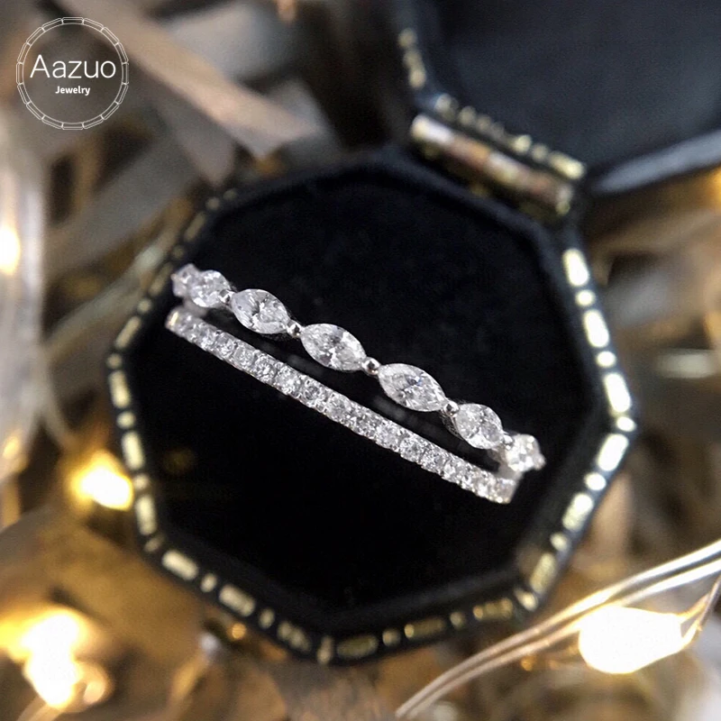 Aazuo-anillo de oro blanco sólido puro de 18K para mujer, anillo de doble línea con diamantes de ojo de caballo Real, joyería fina de lujo para fiesta de compromiso