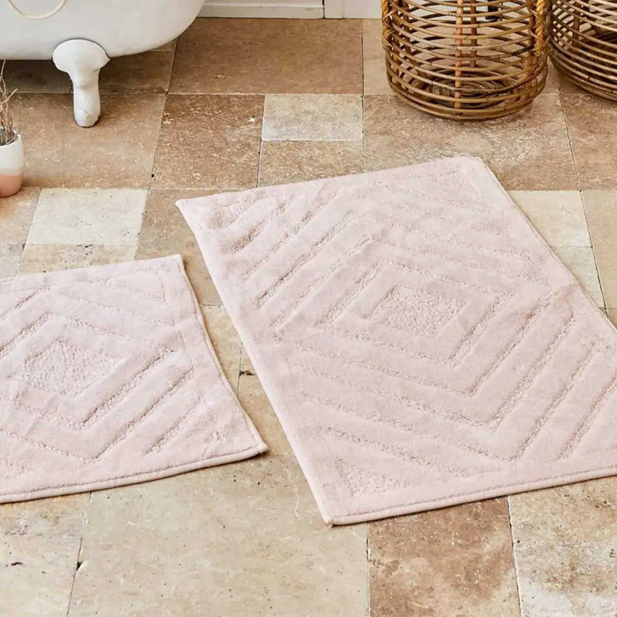 Amelia Powder 2 Pcs Cotton Bath Mat Super Absorbent Floor Mat Anti Slip Quick Drying Bathroom Mat Floor Carpet Easy to Clean Hom