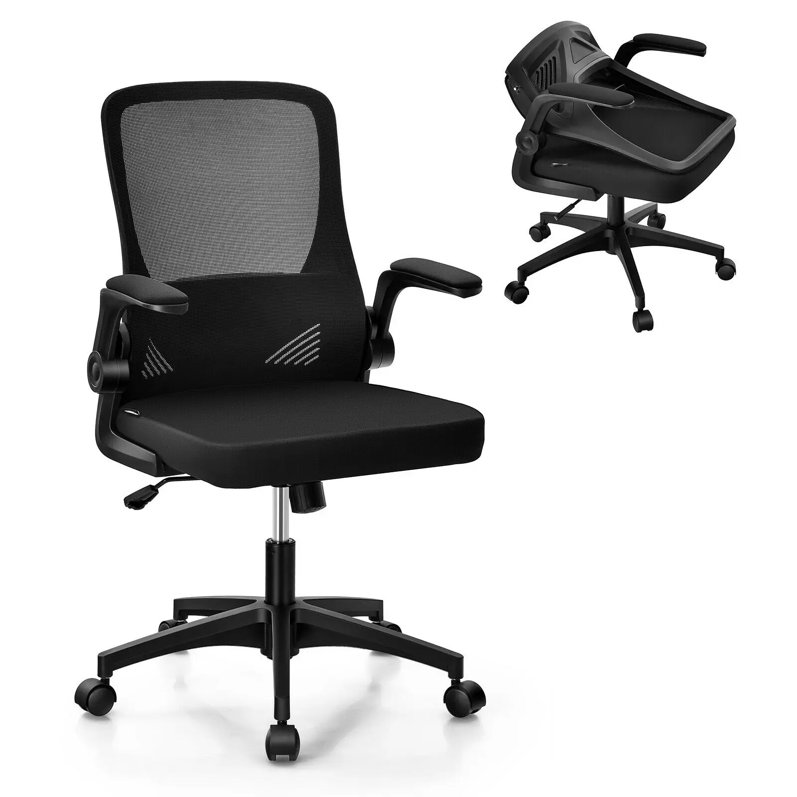 Mesh Office Chair Swivel Computer Desk Chair w/Foldable Backrest & Flip-Up Arms