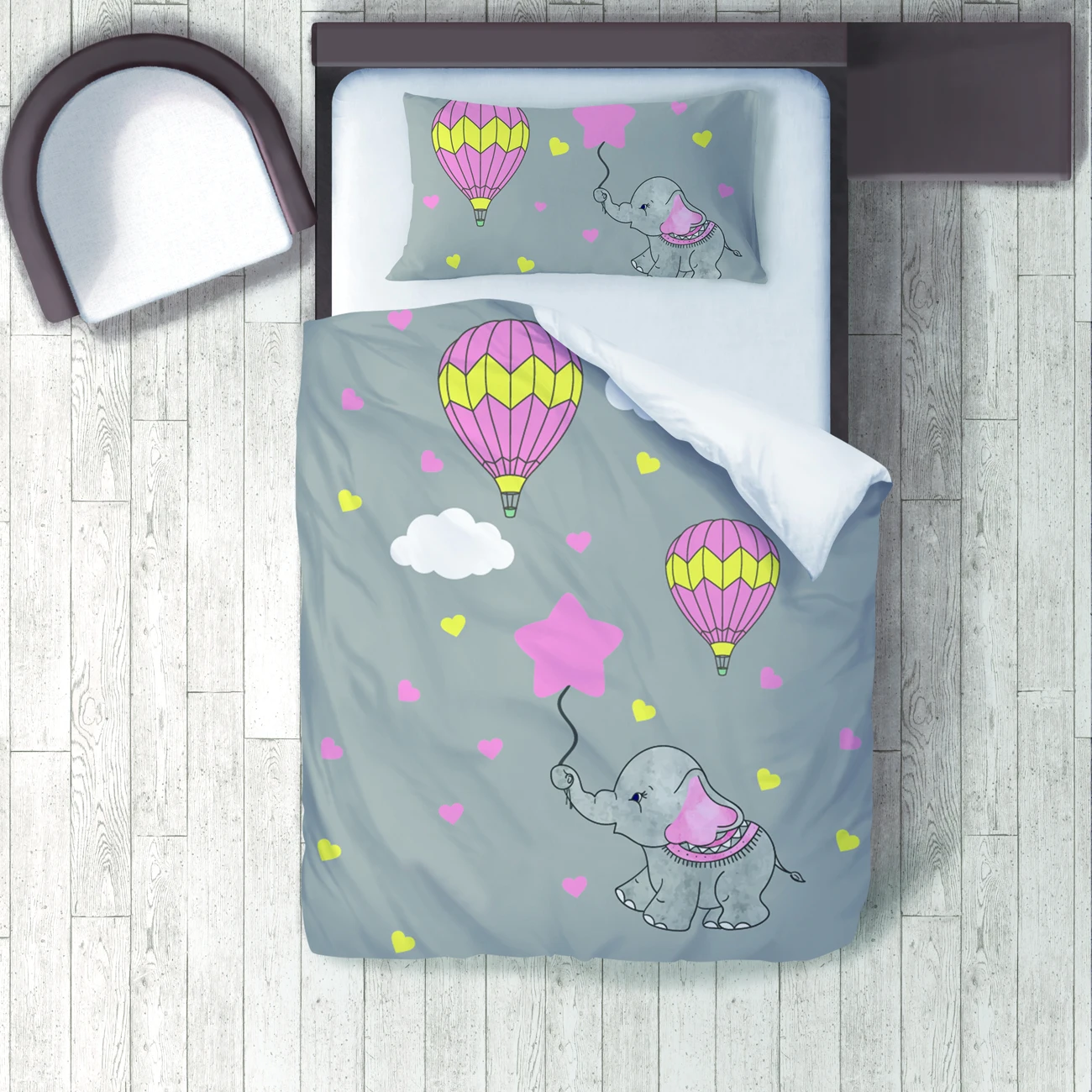 

Duvet Cover Set Bedding Set Pillow Case for Baby and Kids Room 3D Printed Elephant Balloon Gray Model 121