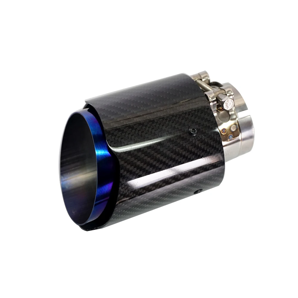 1 PC New Carbon Fiber Tail Throat Blue Burned Stainless Cars Accessories Car Exhaust For Universal Pipe Muffler End Tip Tailpipe
