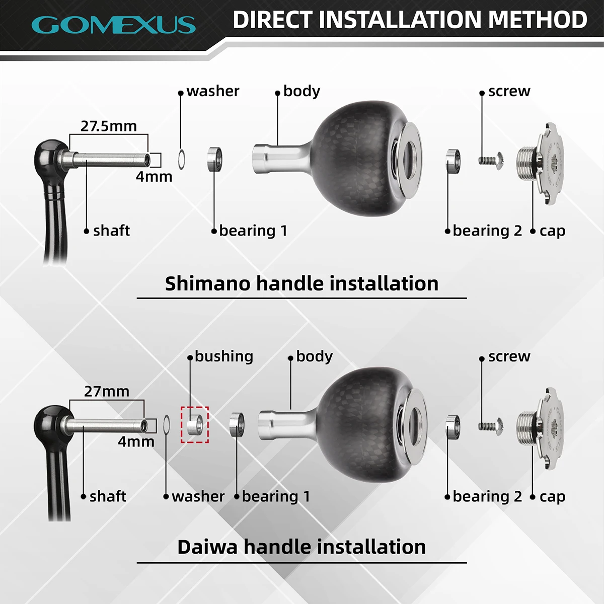 GOMEXUS Carbon Fiber Power Knob Compatible for Shimano Stradic Ci4+ Daiwa Tatula LT Spinning Reel Handle Replacement EVA Round K