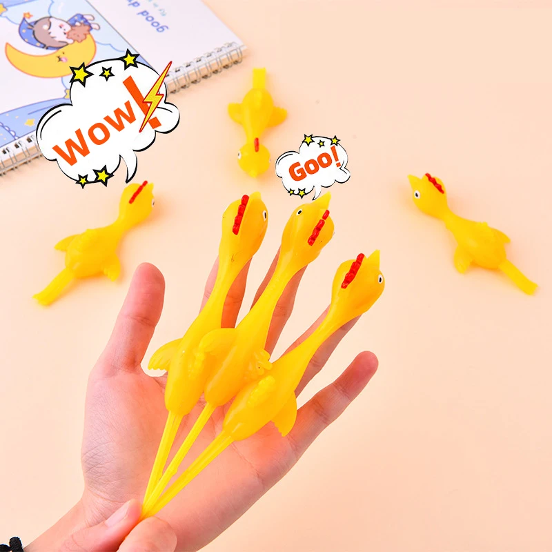 20PCS Catapult Launch Turkey Fun and Tricky Slingshot Chick Practice Chicken Elastic Flying Finger Birds Sticky DecompressionToy