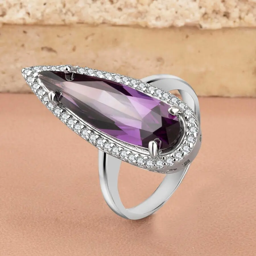 

925 Sterling Silver Zircon Stone Engraved Ladies Ring Ruby Purple Stone Fashion Turkish Premium Quality Handmade Jawelery