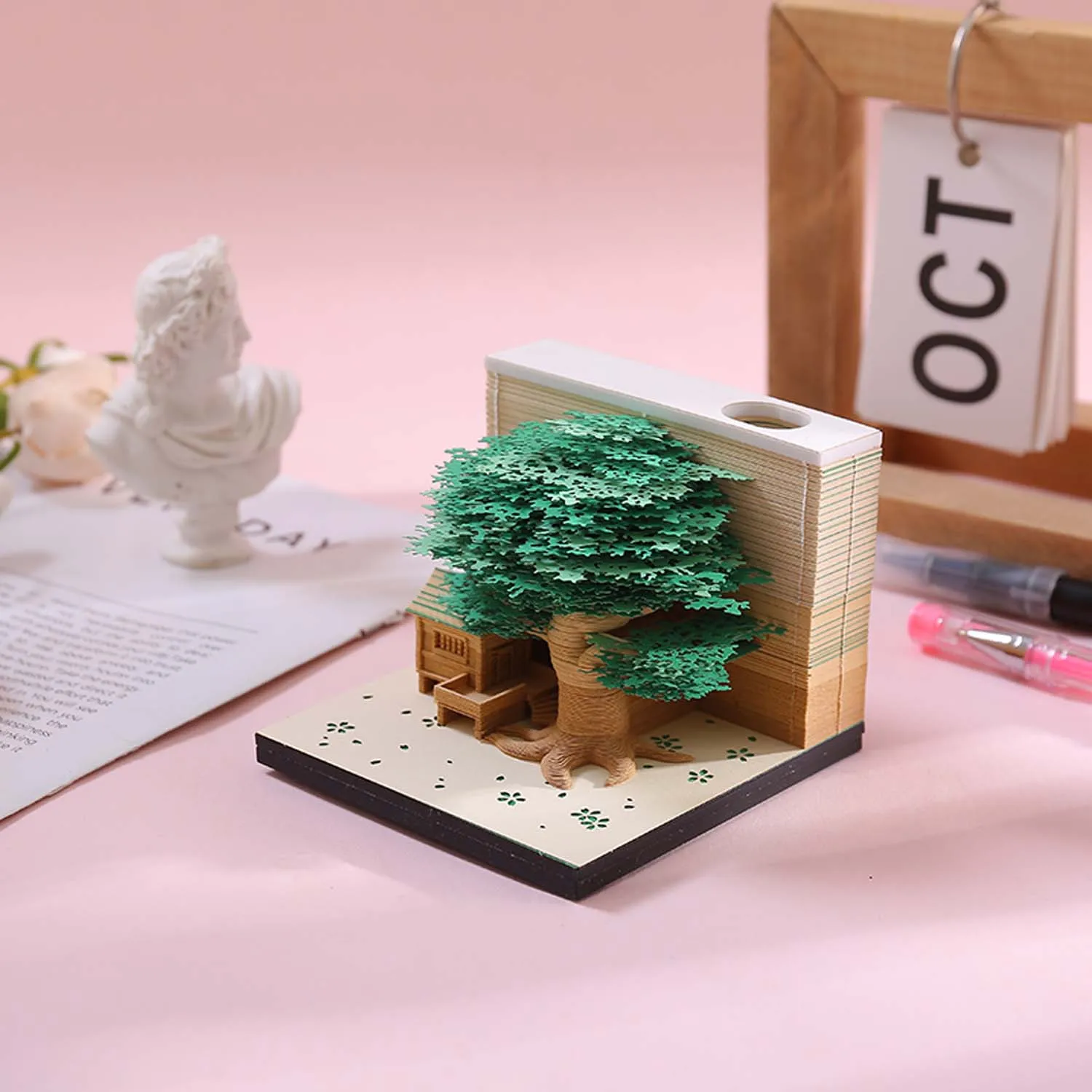 DIY Hinweis Papier Grün Baum Haus Block 3D Handwerk Nicht-Klebrige Memo Pads Bequemlichkeit Aufkleber Kreative Articraft als Geschenk für Freund