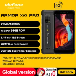 Ulefone-Smartphone Armor X10 Pro, téléphone robuste, 64 Go, étanche, 5180mAh, 5.45 