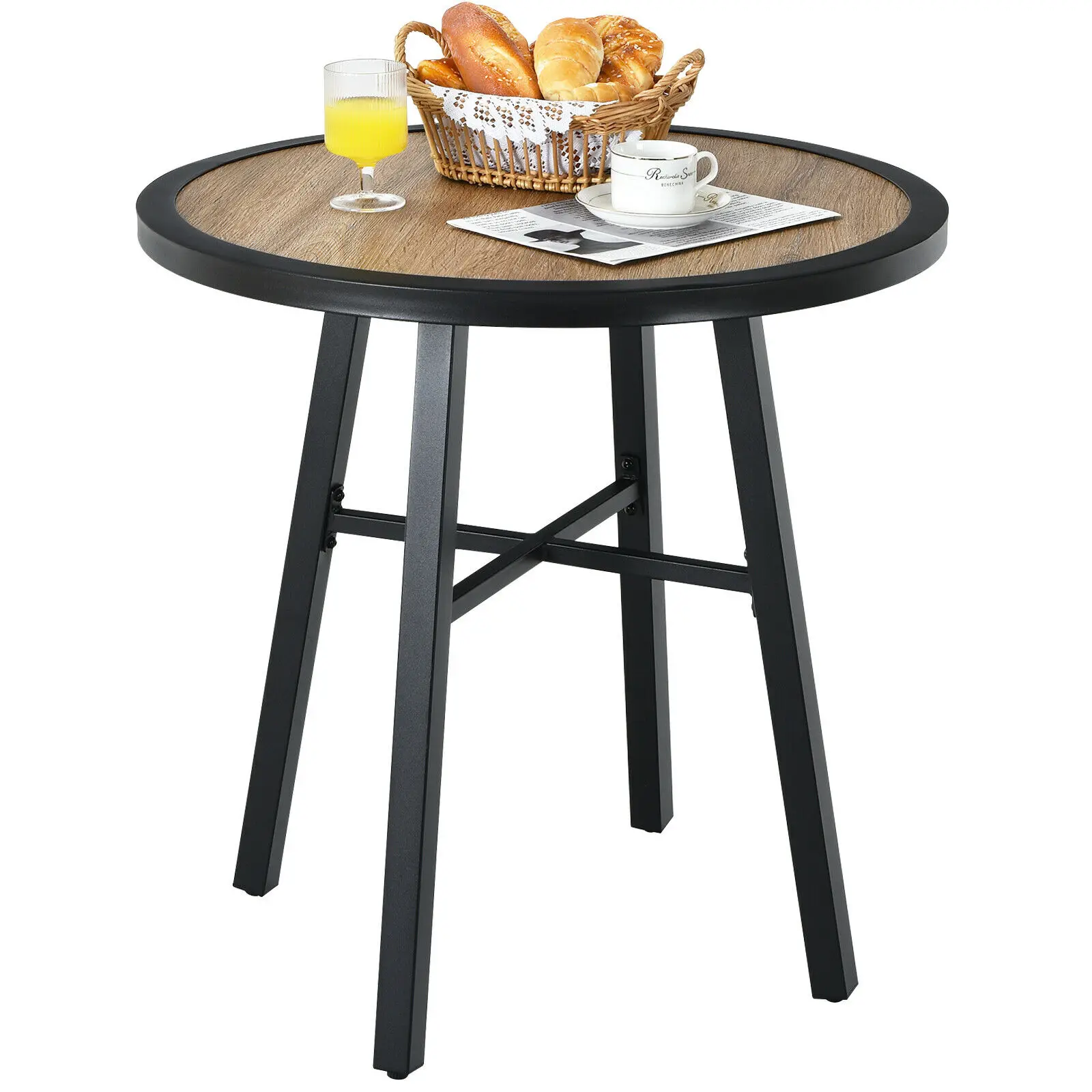 

Patiojoy 29" Patio Round Bistro Metal Table Wood-Like Top Garden Deck Backyard