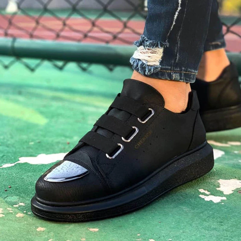 Chekich Men's Shoes Black Color Elastic Band Closure Artificial Leather Spring and Fall Seasons Slip On Unisex Fashion Sneakers Walking Luxury Lightweight Comfortable Original Flexible Footwear Solid Hot Sale CH251 V6