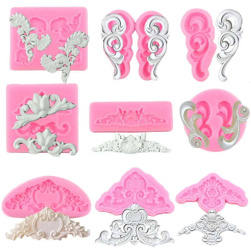 European Baroque Scroll Relief Silicone Mold Cake Border Chocolate Fondant Mould Cake Decorating Tools Candy Clay Resin Molds