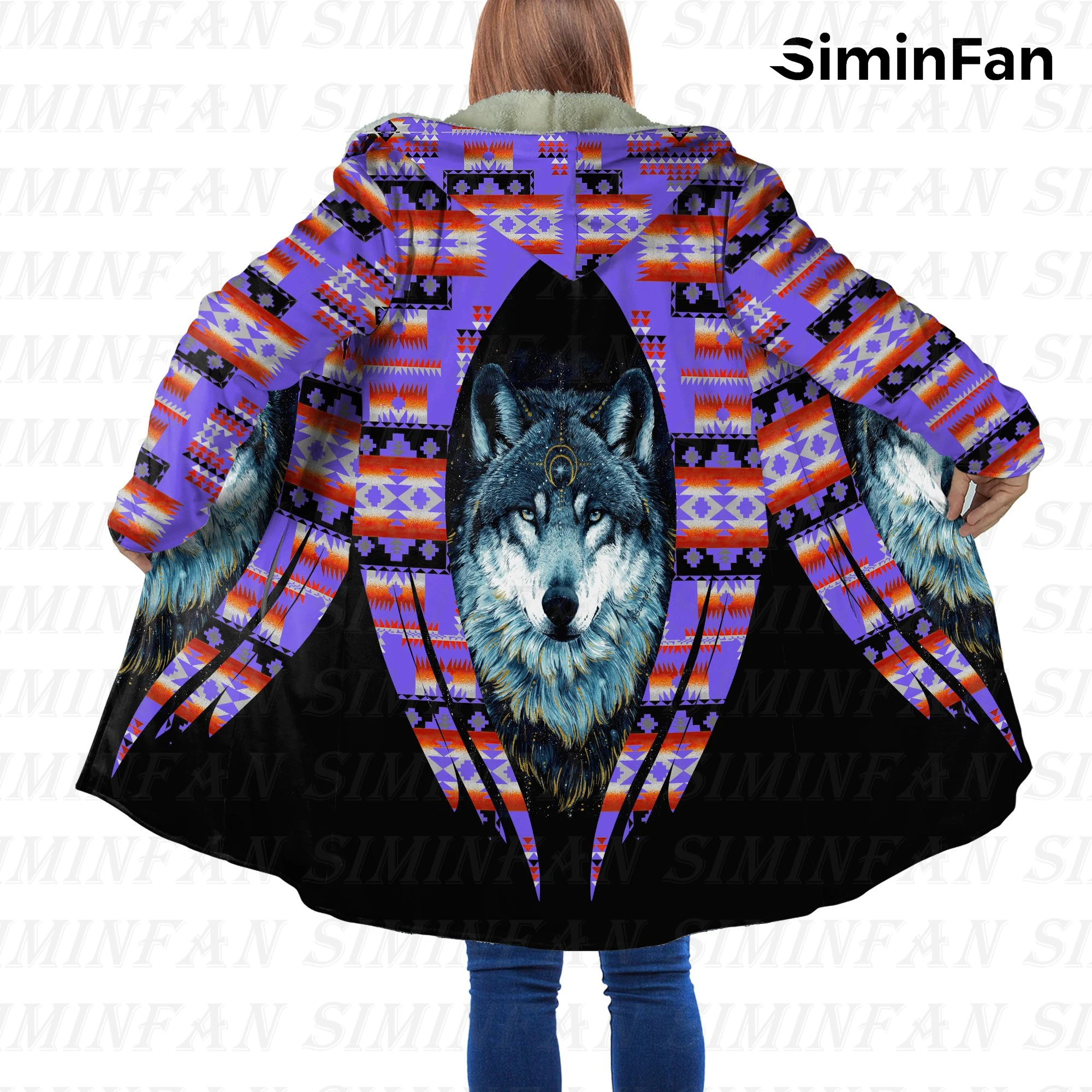 สไตล์เผ่าหมาป่า Eagle 3D พิมพ์ Mens Hooded Windbreaker ฤดูหนาวหนา Flannel เสื้อ Unisex Casual Warm เสื้อขนแกะ02