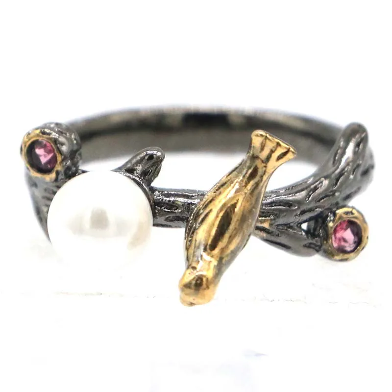 Buy 3 Get 1 Free 21x11mm Songbird 4.2g created Pink Tourmaline Green Emerald Green Peridot CZ Black Gold Silver plated Rings view 4
