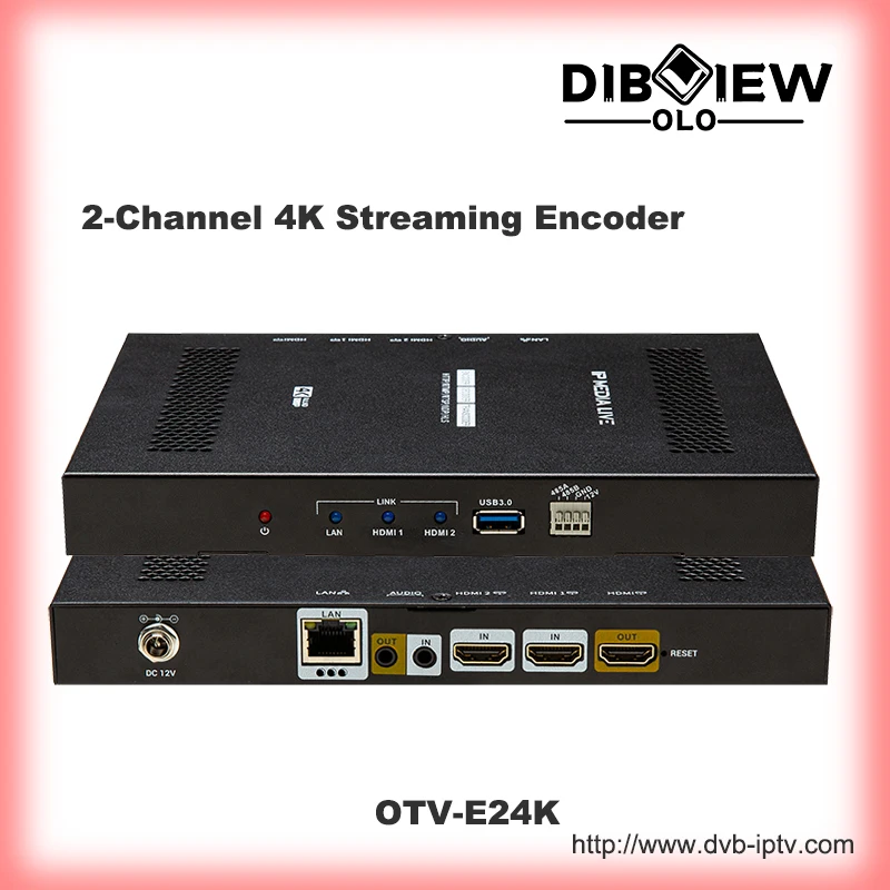 

OTV-E24K 2-Ch 4K HEVC H265 H264 Video Streaming Live UHD Encoder Decoder for IPTV OTT Hotel Solution UDP HTTP HLS RTMP RTSP