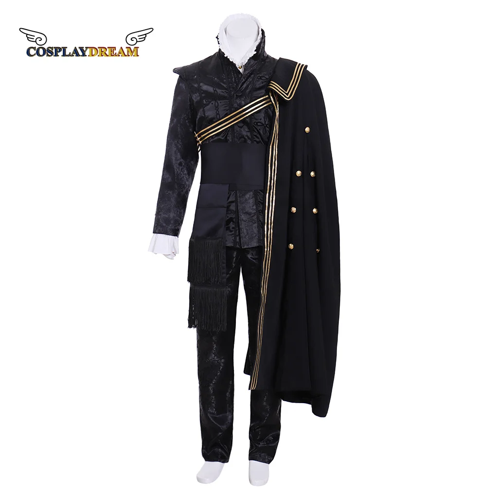 

The Three Musketeers costume Elizabeth Tudor Nobleman King Medieval Cosplay Costume Medieval Renaissance Black Gown with Cape