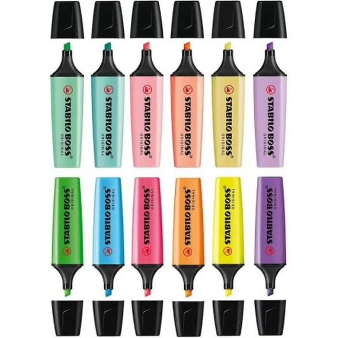 Stabilo Highlighter Boss has 12 pcs of refillable water-based ink suitable for use on paper, copy paper and fax paper. I