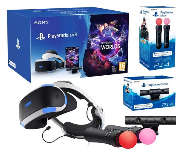 Sony Playstation VR (CUH-ZVR2) Starter Pack + VR Worlds + VR camera (Virtual  reality glasses) + Twin Move Controllers