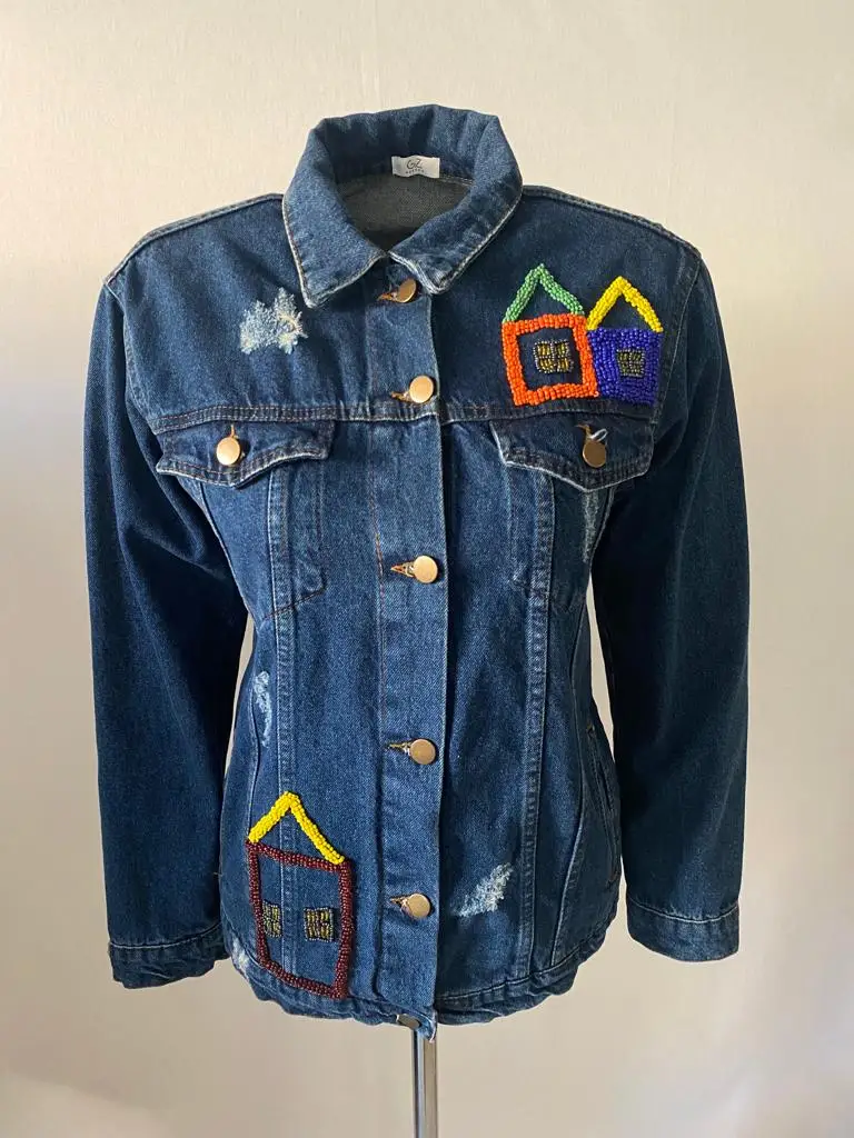 

2022 Spring Fashion Handmade Home Figured Bead Embroidered Dark Color Women Jean Jacket