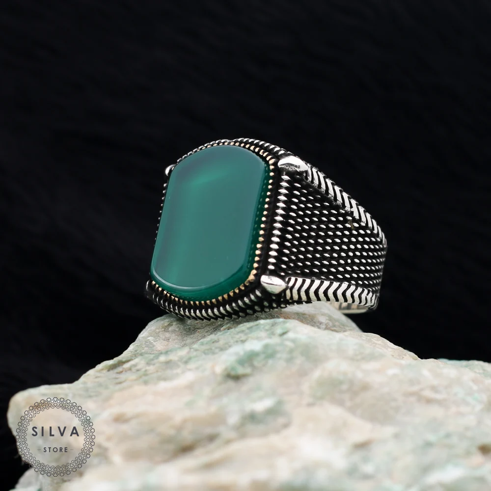 Original Sterling 925 Silver Men's ring With Agate Aqeeq. Men's Jewelry All Sizes Are Available