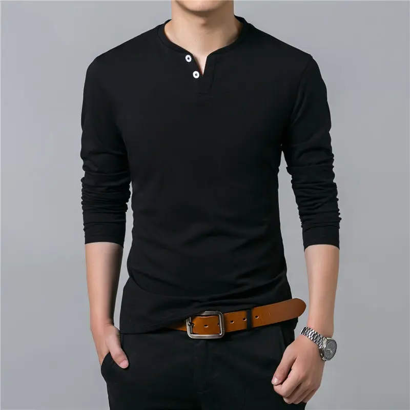 HENLEY CANNELLED Slim Fit Long Sleeve 2 BUTTONS T-Shirt-6 COLORS AVAILABLE