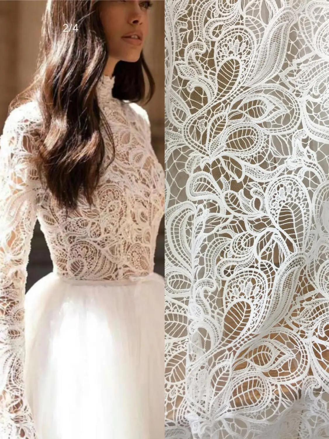 

1 Yard Guipure Wedding Dress Lace Fabric, Boho Alencon Bridal Gown Fabric Off White Crochet Couture Lace 140cm Wide