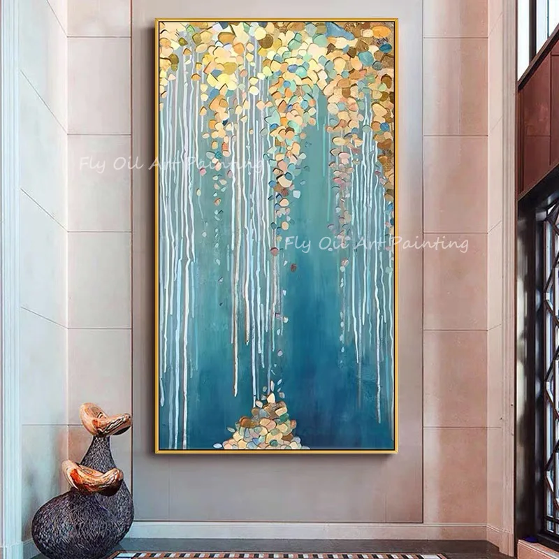 

Gold Foil Large Size Landscape Blue Canvas 100% Hand Painted Modern Abstract Oil Painting Wall Art Canvas Pictures Artwork