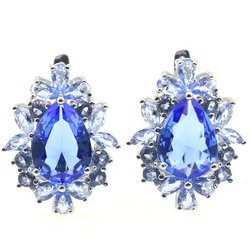 Buy 4 Get 1 Free 26x20mm Dazzling 10g Violet Tanzanite Golden Citrine Gift For Woman's Bride Wedding Silver Earrings