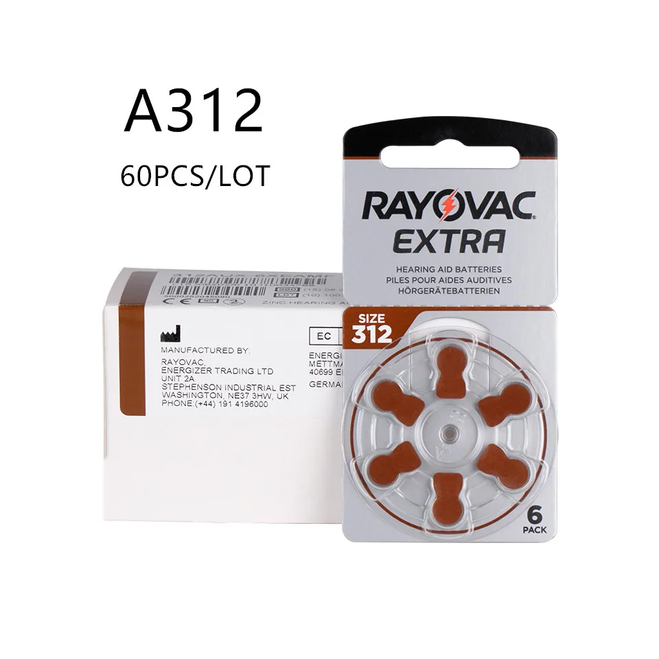 60 PCS Rayovac Extra Zinc Air Hearing Aid Batteries A312 312A ZA312 312 PR41 S312 Battery