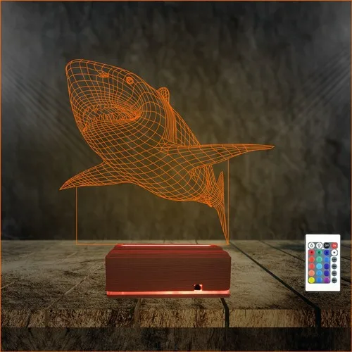 Algelsin 3D 3 Dimensional LED Shark Design 16 Color Operated Desk Lamp