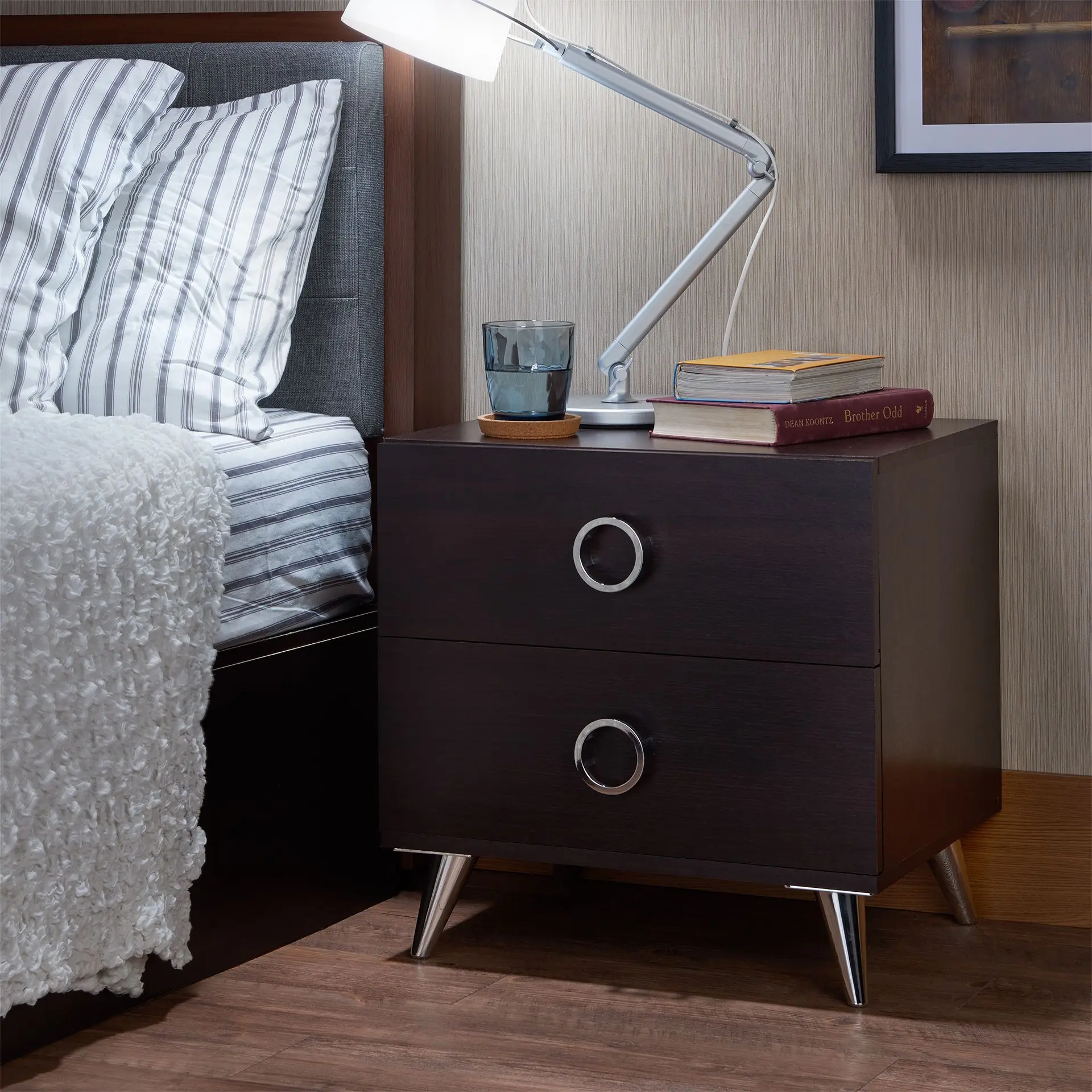 Elms Night Table in Espresso/Black/white Nightstand Bedside Table 20