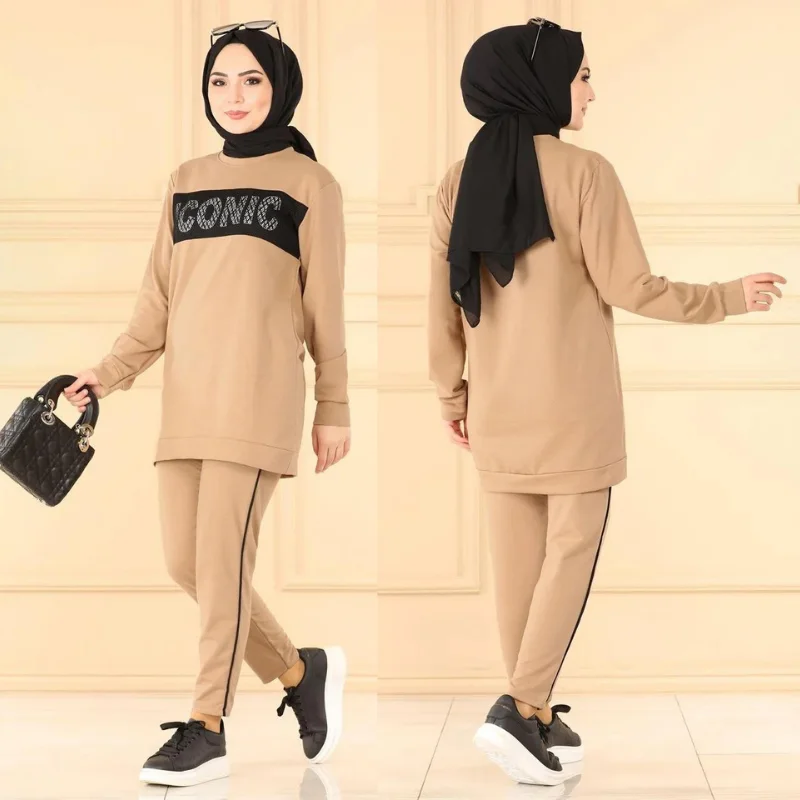 tracksuit set 2021season muslim fashion arabia Dubai fashion trends 100% Made in Turkey abayas hijab clothing muslim sets