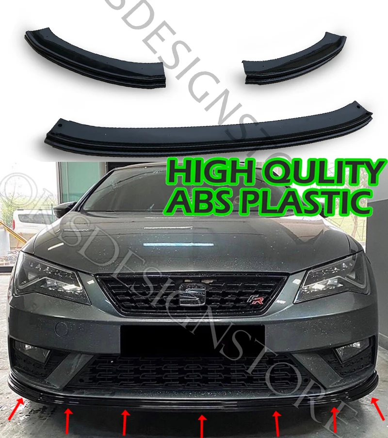 SEAT LEON 2017-2020 FR/CUPRA Front Bumper Lip 3 pcs  Glossy Black Splitter Diffuser Lip Body Kit Spoiler Bumpers For