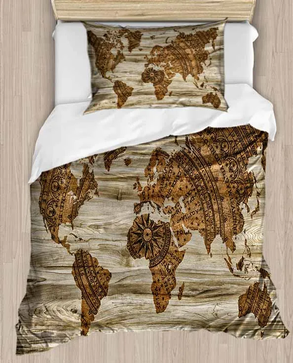 

Else Brown Wooden Earth World Map 4 Piece 3D Print Cotton Satin Single Duvet Cover Bedding Set Pillow Case Bed Sheet