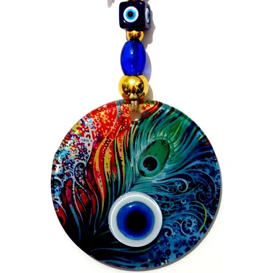 New 2022 Ramadan Peacock Fusion Glass Peacock Feather Patterned 12X12 Cm Evil Eye 12X30 cm Handmade Wall Ornament Charms