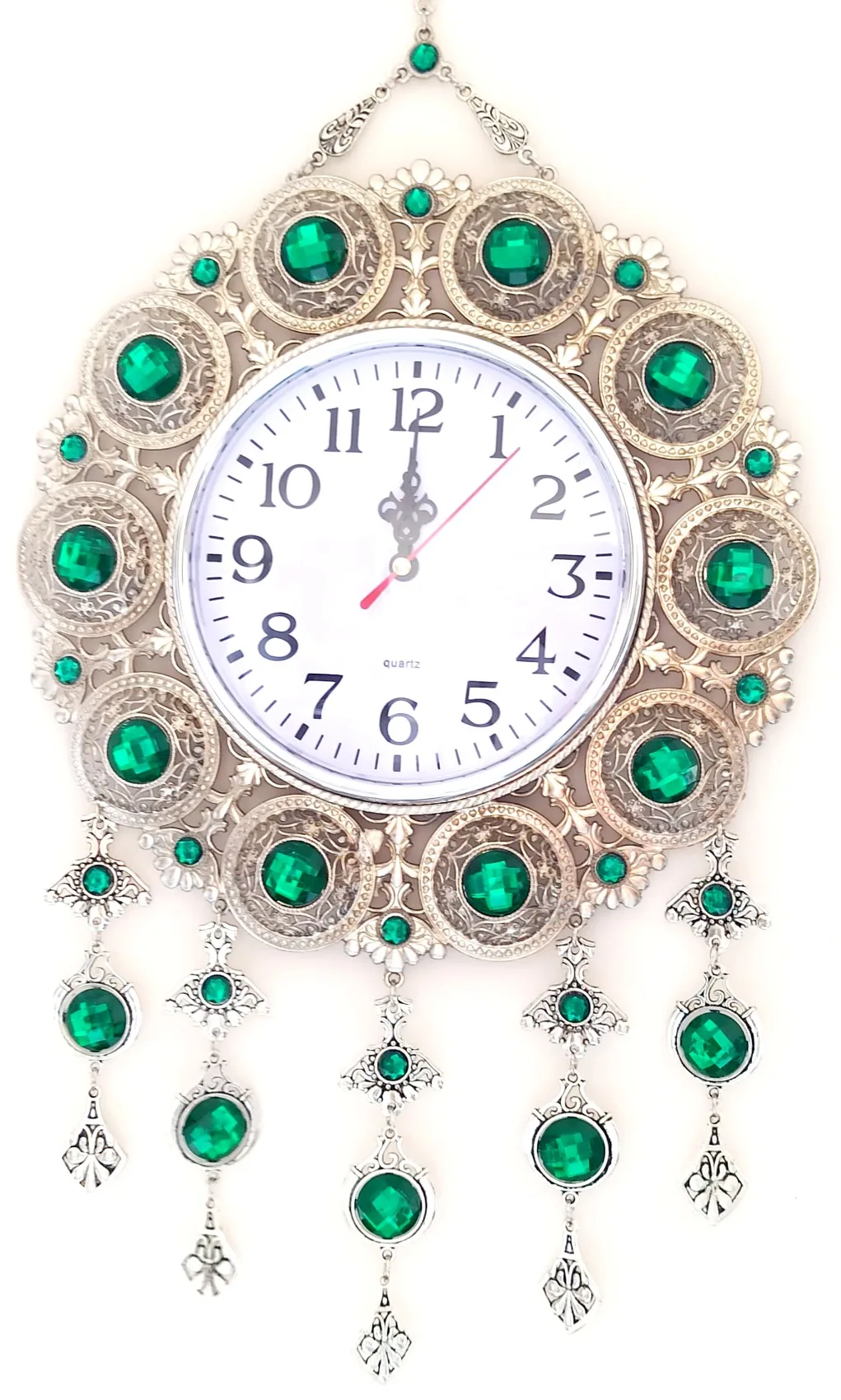 Green Stone Silver Plated Special Design Does Not Fade And Tarnish Wall Clock