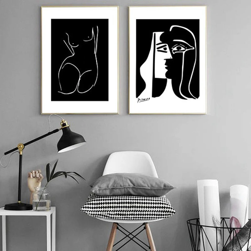Pablo Picasso Kiss Print Picasso Gallery Wall Art Canvas Poster and Prints Black White Abstract Art Painting Pictures Home Decor