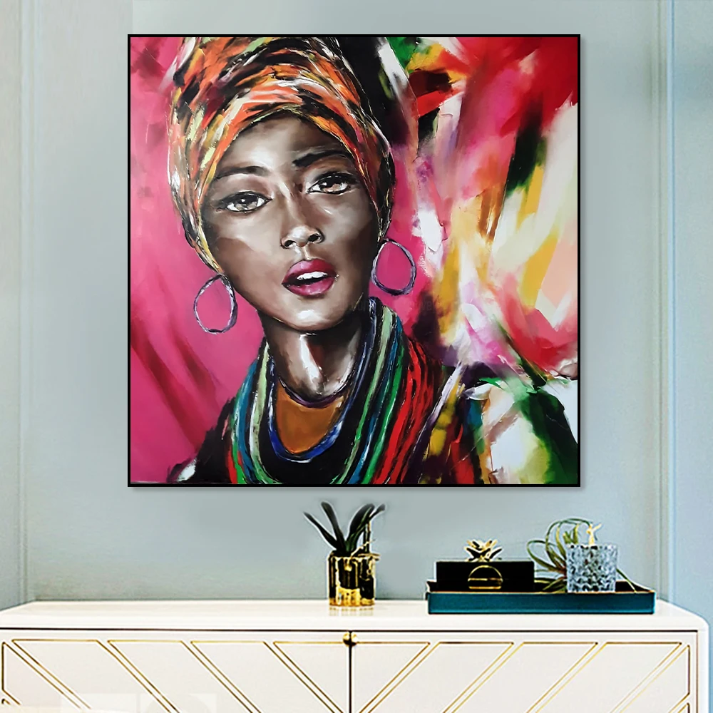 

Abstract African Beautiful Black Woman Oil Art Painting Canvas Print Picture For Living Room Bedroom Wall Decoration Ready Frame