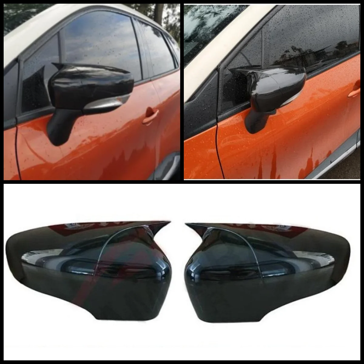 

For Renault Captur ABS Plastic Bat Wing 2 Pieces Mirror Covers Caps Rearview Mirror Case Cover Gloss Black Car Accessories