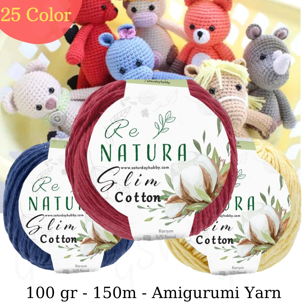 Cotton Slim Amigurumi Yarn, 100 gr Handmade Toys Baby - 25 Color - 150 Meters - Summer - Winter - Blanket - Bag - Pillow - Stroller  - Thread - Cord - Polyester - Wall Decorations - Macrame - DIY - Made In Turkey