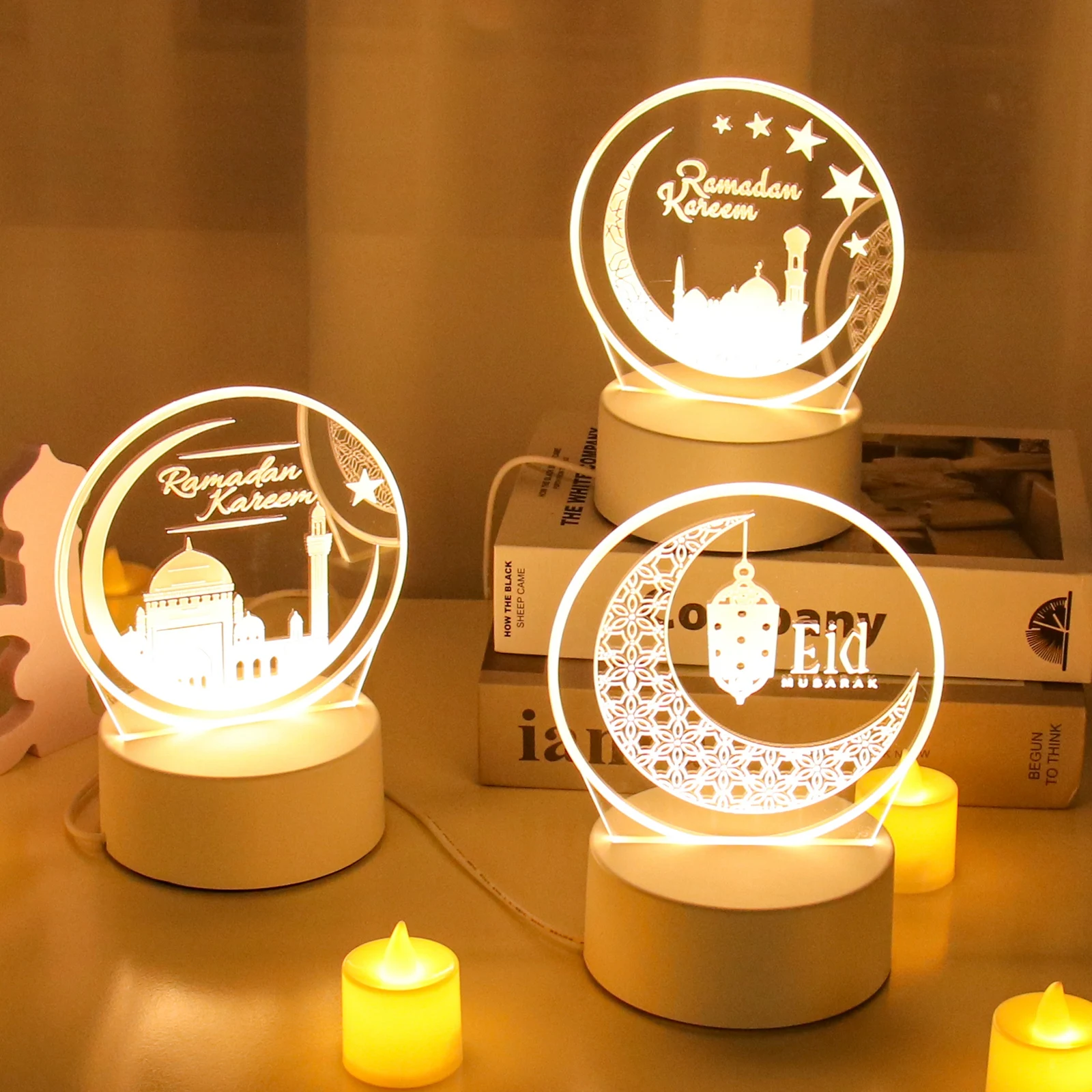 

EID Mubarak USB светодиодный ночник для дома акриловый Настольный светильник Луна Звезда мусульманская исламская Вечеринка ИД ночник
