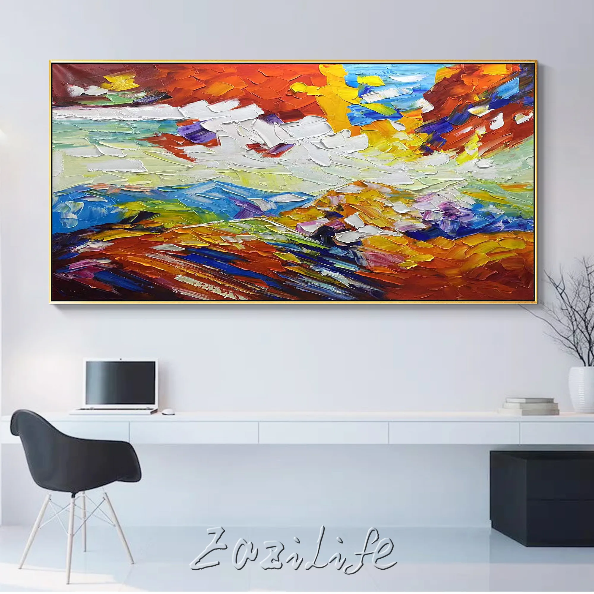 Colorful Acrylic Abstract Painting On Canvas Framed Wall Art Large Wall Art Palette Knife Textured Decor Painting Interior Decor