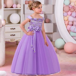 Vintage Kids Bridesmaid Princess Dress For Girls Lace Ball Gown Flower Girl Clothes Party Wedding Children Clothing Costumes