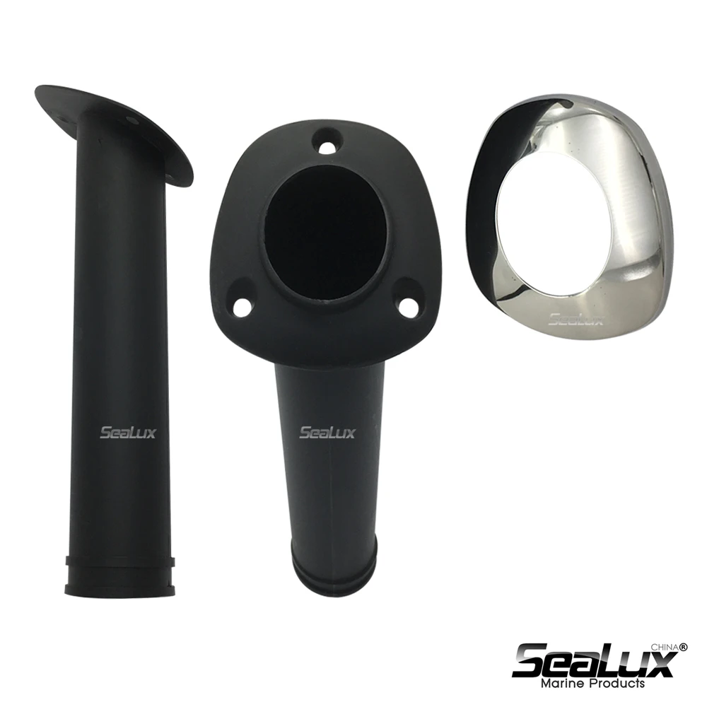 Sealux Black Nylon Flush mount Rod holder Fish rod with Stainless Steel Cover UV Stabilized Material for Marine Boat Yacht Fish