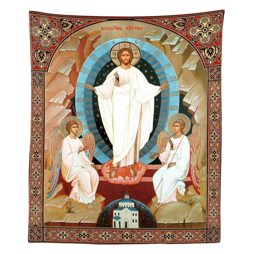 Icona di pasqua cattolica ortodossa russa resurrezione di cristo gesù angeli arazzo tradizionale sacro di Ho Me Lili Home Decor