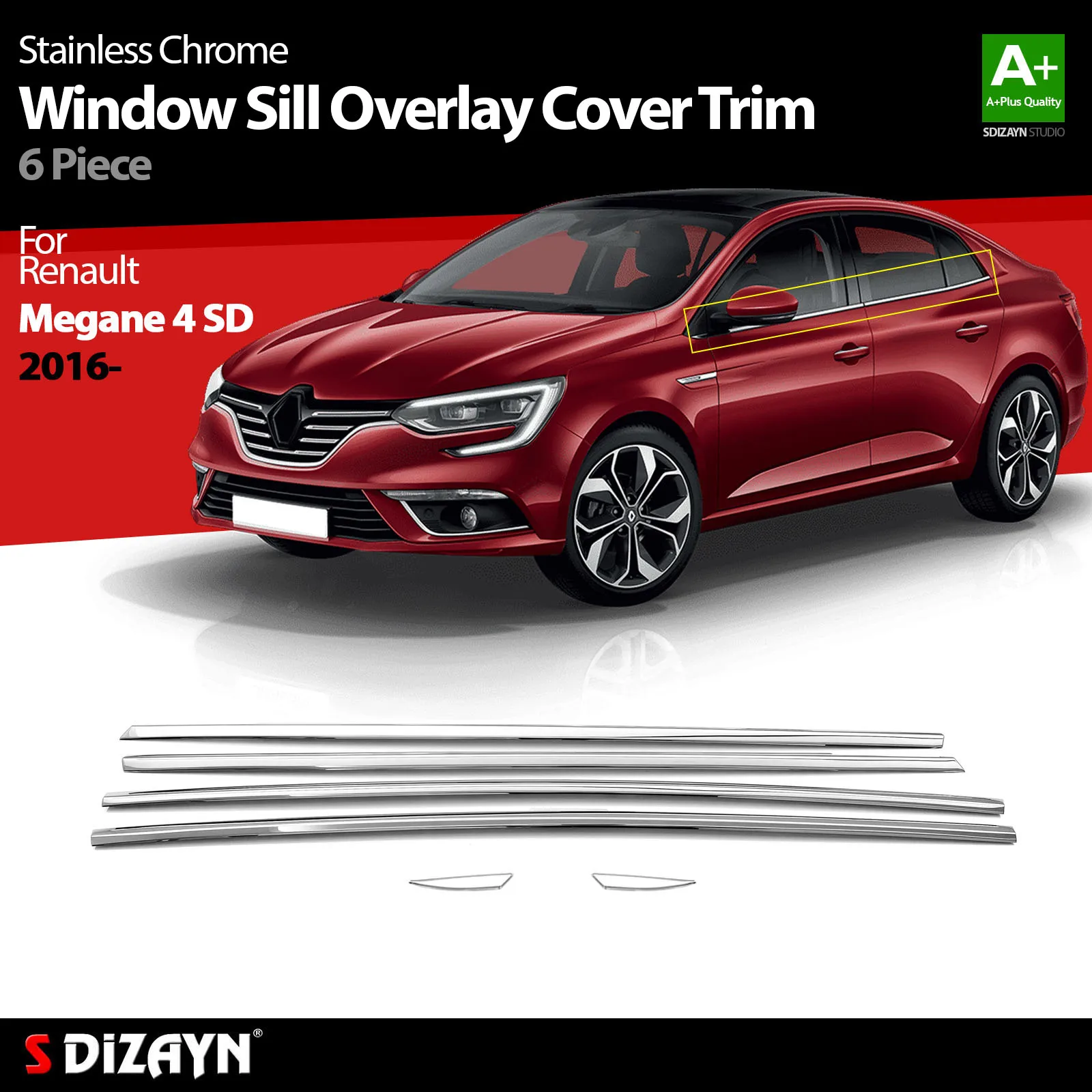 

S Dizayn For Renault Megane 4 Chrome Window Sill Overlay Cover Trim Stainless Steel 6 Pcs Exterior Car Accessories Auto Products