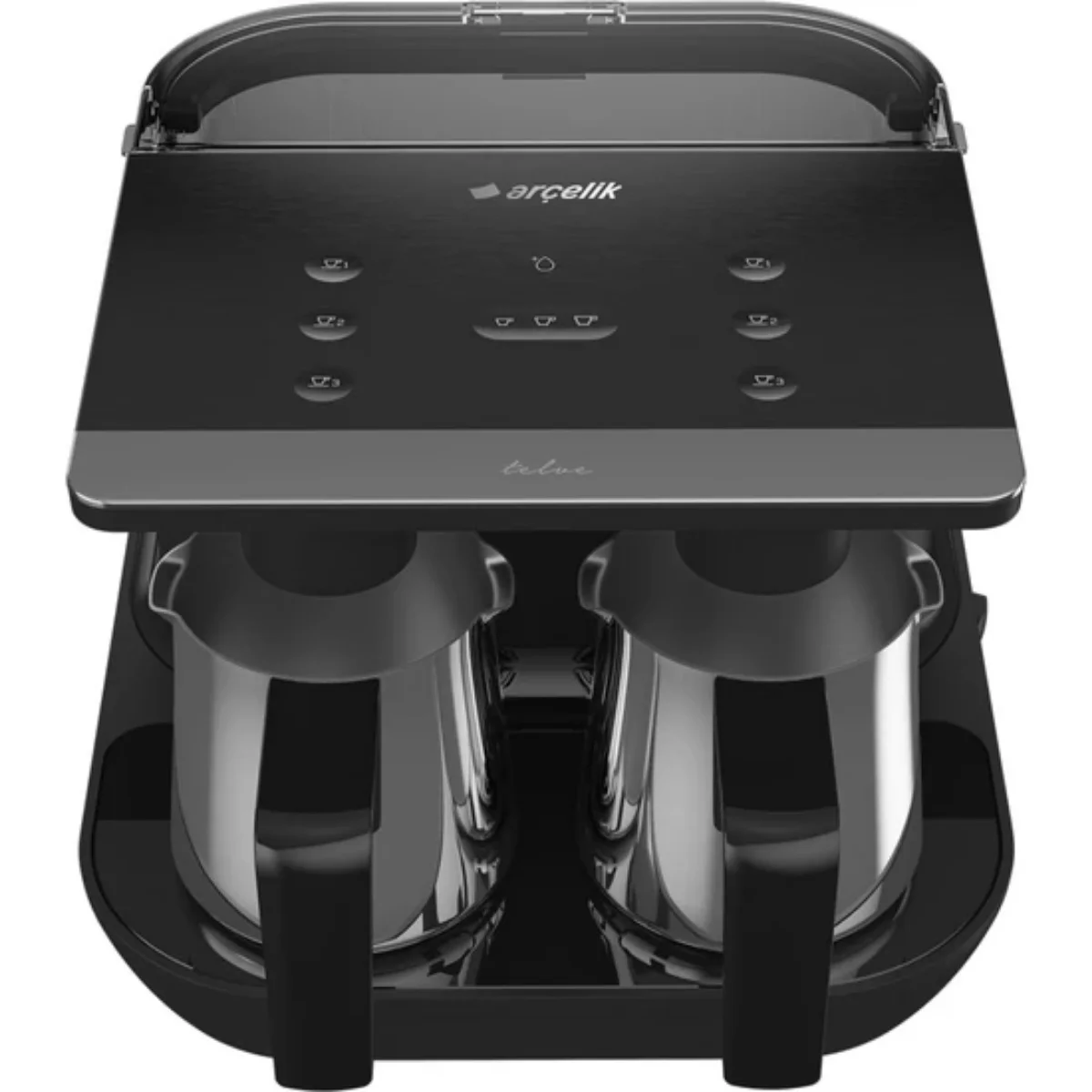 Telve Double Pot Turkish Coffee Machine, 6 (Expandable to 20) Cup Highly Sparkling Espresso Maker Electric Automatic Pot