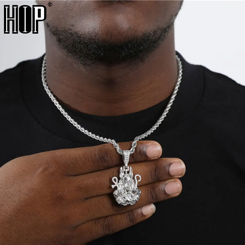 HIP Hop AAA Iced Out Bling Cubic Zircon Copper Egypt Ankh Cross Anubis Pendants &Necklaces For Men Jewelry With Tennis Chain