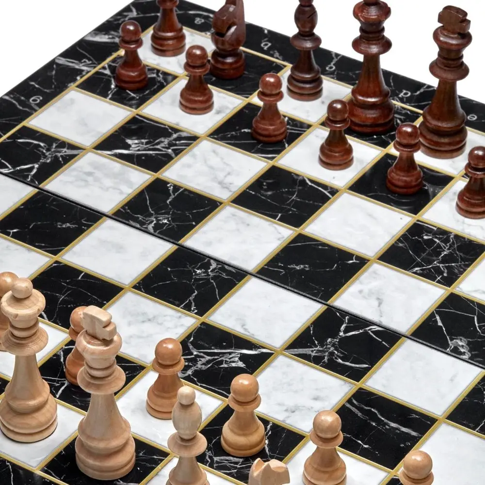 

Marble Wooden Chess Set Folding Large High Quality Premium Wood Board With Pieces Pawns Chessboard Felted Adult Kid Game Black