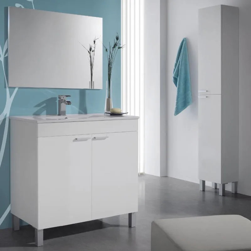 Picture 3: Sink column furniture with 2 doors. Measures: 30x182x25 cm. Gloss white Color