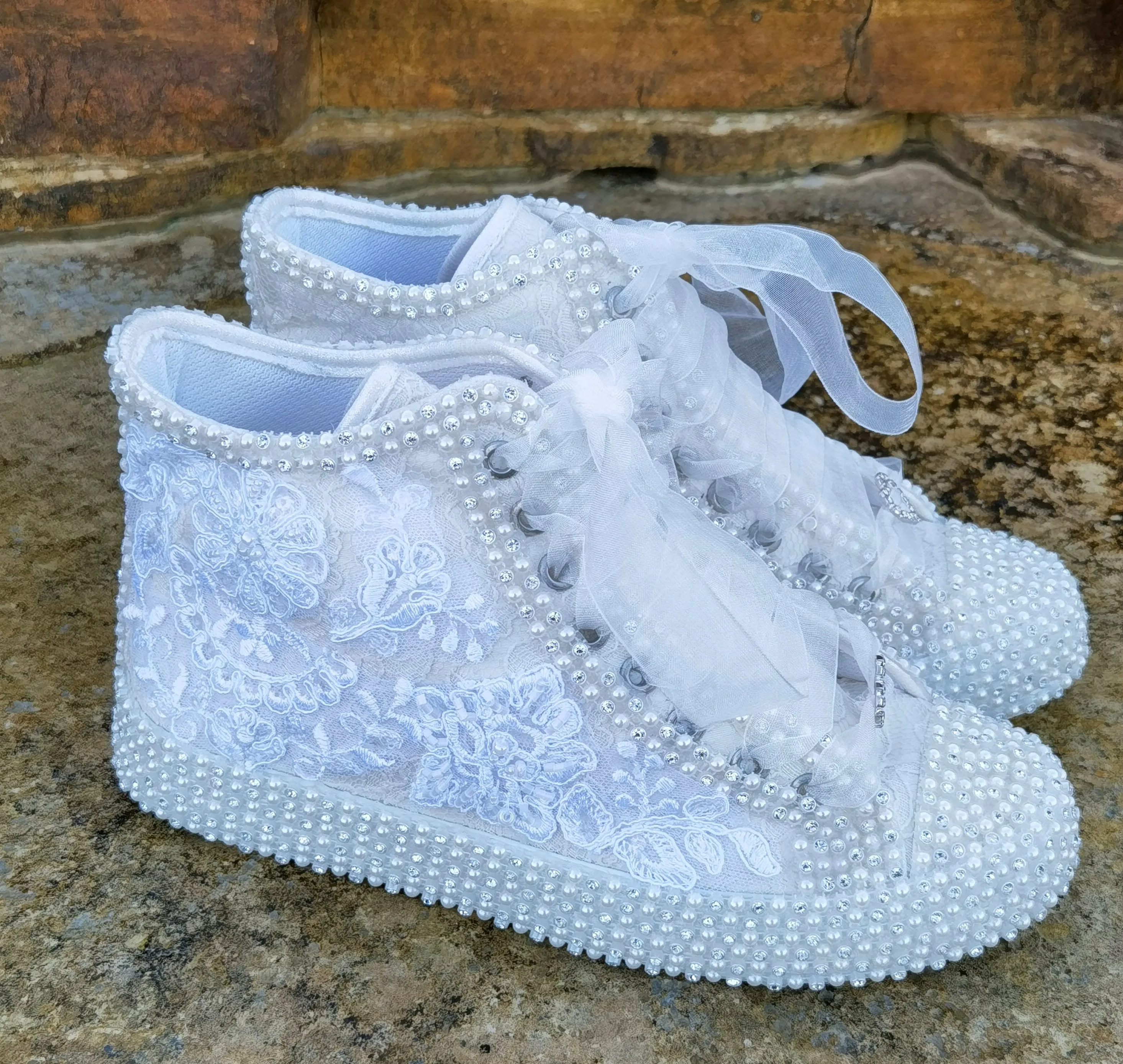 Bridal Sneakers Crystal Stones and Pearls Ivory Color Unique Bridal Shoes Stilo Shoes Design Women Wedding Sneakers Gorgeous