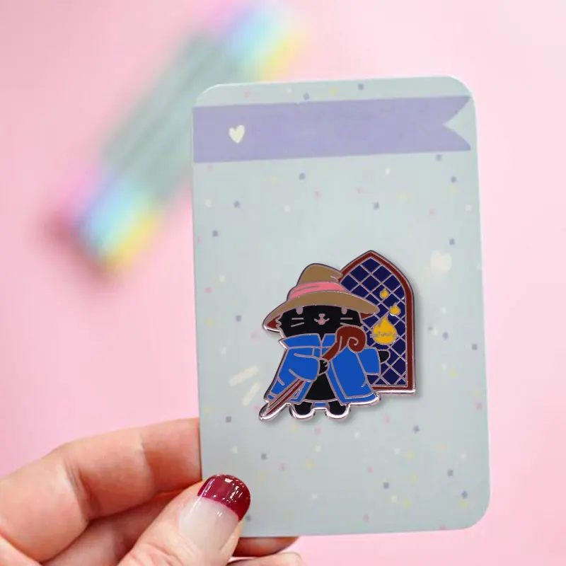 لطيف الخيال النهائي الأسود ماج القط بروش آر بي جي لعبة الساحر دبوس #5