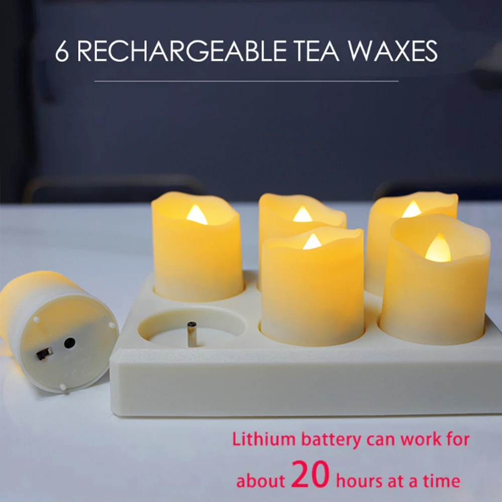 6pcs USB Rechargeable LED Candles With Charger And Timer Remote Flicker Christmas Tealights Home Decoration Electronic Candles 